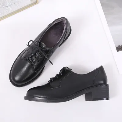 Thick heel mid-heel small leather shoes