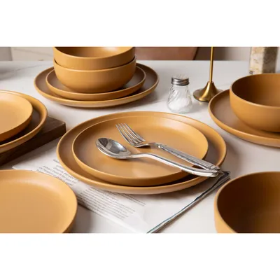 12-Piece Stoneware Dinnerware Sets With Mugs  Microwave & Dishwasher Safe Non-Toxic Dinner Plates Bowls Set  Stackable Matte Glaze Kitchenware For 3