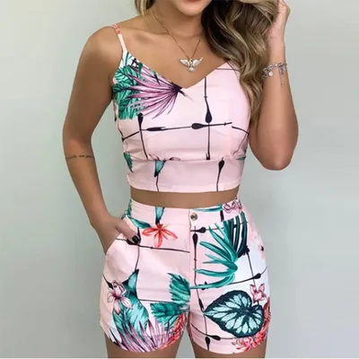 Printed Suspenders Summer Slim Suit Ladies Shorts