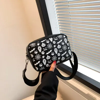 Halloween Printed Small Square Bag Funny Skull Pumpkin Bat Spider-web Shoulder Bags Trendy