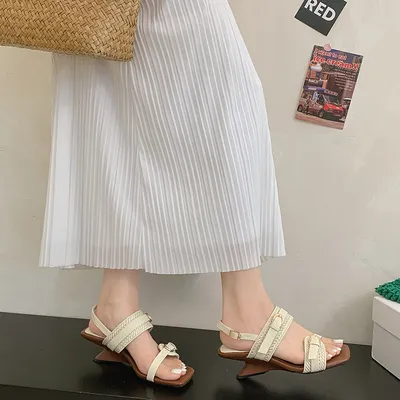 Women's French Retro Open Toe Sandals, Niche Designer Straw Woven Genuine Leather Comfy Outdoor Summer Shoes For Vacation