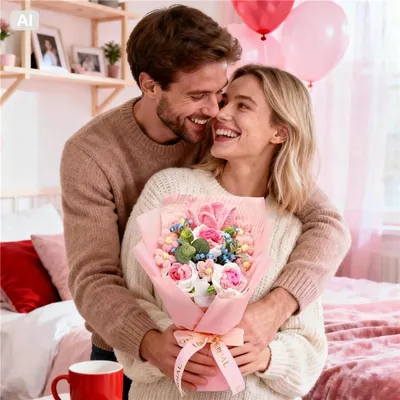 Handmade Knitted Crochet Bouquet, Pink Rose Tulip With Forget Me Not, Everlasting Artificial Yarn Flowers For Home Table Decor And Gift