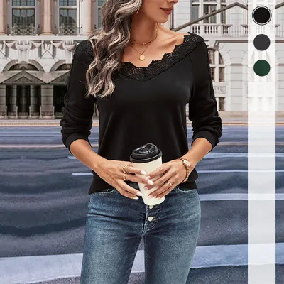 Polyester Top For Women Lace Shirt