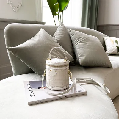 Leather fashion candy color cylindrical bucket bag