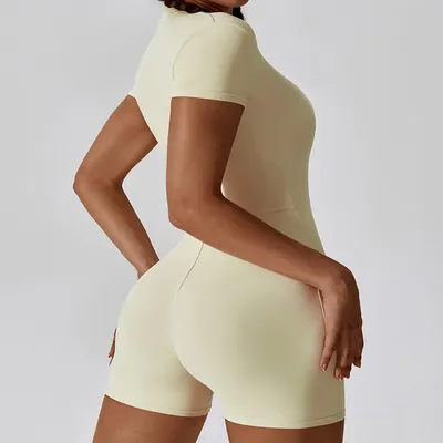 Zipper Short Sleeve Yoga Jumpsuit Women