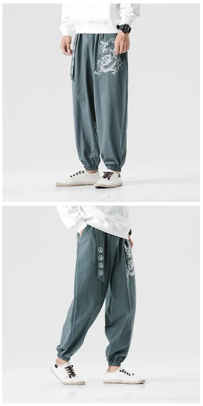 Oversized Loose Fit Dragon Fight Embroidered Casual Trousers