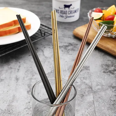 Stainless Steel Tableware Square Chopsticks Metal Plated Custom Gift Square