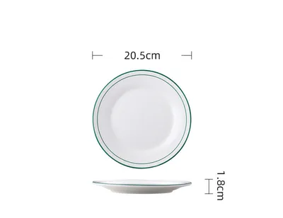 Ceramic Disc Red And Green Line Flat Fried Rice Fried Noodles Dish Head Rice Dish