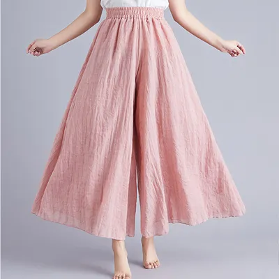 Elegant A-line Elastic Waist Big Trousers Wide Leg Culottes Trendy