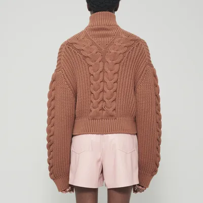 High-necked Long-sleeved Crop Top Ribbed Sweater