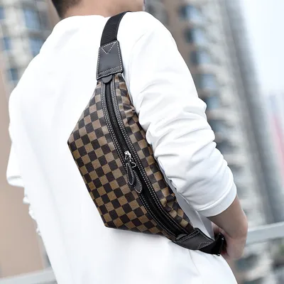 New Men's Plaid Wind Chest Bag Shoulder Messenger Waist Bag