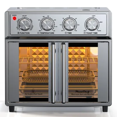 29.5 QT Air Fryer Convection Toaster Oven, French Door, 6 Slices, 1700W, Multifunction Oven, Air Fryer, Toast, Grill, Defrost, Bake, Time And Temperature Controls, Silver, Amazon Resale Prohibited