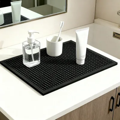Set Of 2 18x12 Inch Heat Resistant Rubber Drying Mats, Multi Purpose Dish Draining Pads For Kitchen Countertops.