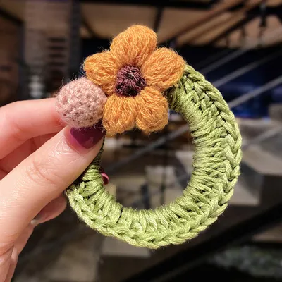 Woolen flowers tie hair elastic