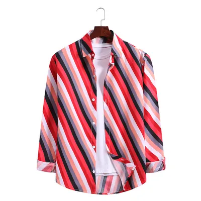 Striped Printed Long-sleeved Shirt Plus Size Wave Pattern