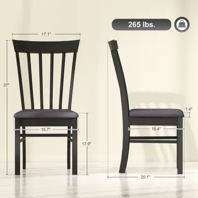 Wooden Dining Chairs Set Of 2, Farmhouse Upholstered Kitchen Chairs With Rubber Wood Frame, Black And Gray