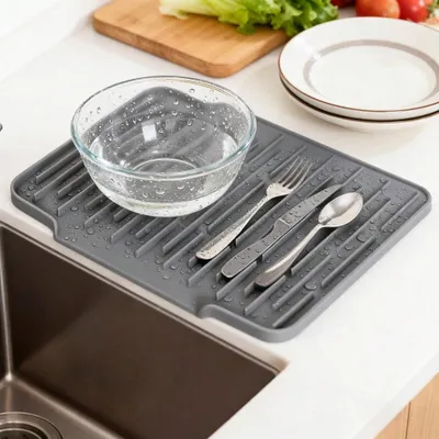 Non Slip Large Silicone Dish Draining Mat, Heat Resistant Sink Liner Countertop Trivet For Kitchen Dishes, Cookware Utensils.