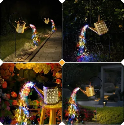 Outdoor Solar Watering Can With Lights Garden Decor Large Solar Powered Lanterns Hanging Waterproof LED Decorative Retro Metal Kettle String Lights For Table Yard Pathway Walkway Gardening Gifts