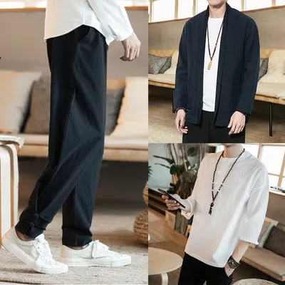 Spring Jacket Retro Cotton And Linen Cardigan Jacket Men's Plus Size Windbreaker