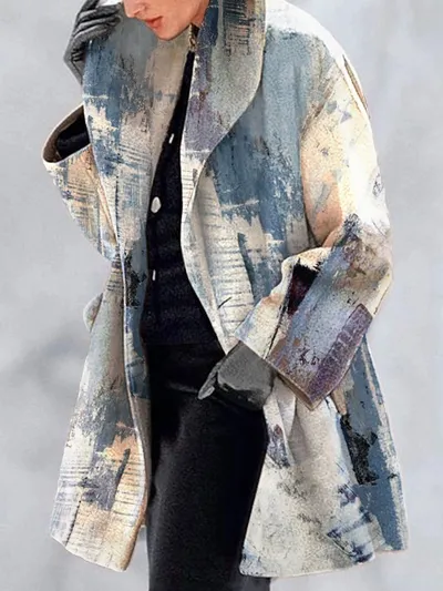 Fashion Retro Women's Lapel Print Wool Jacket
