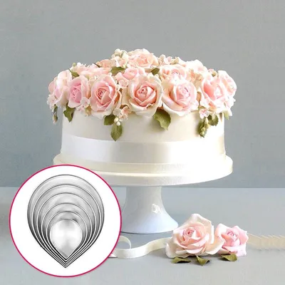 6-Piece Fondant Cake Rose Petal Cookie Stainless Steel Mold