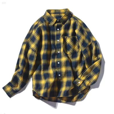 Spring And Autumn Ins Plaid Shirt Men's Long Sleeve