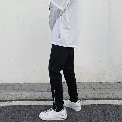 Black Stretch With Zipper And Personality All-match Trousers
