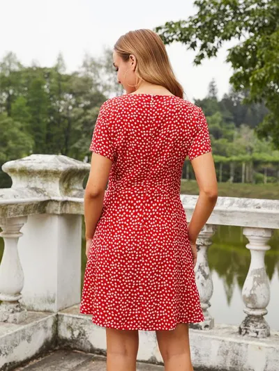 Square Collar Small Floral Dress Women