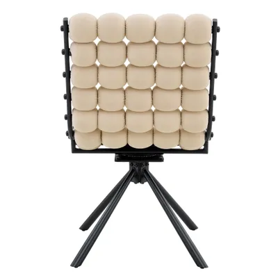 Set Of 2 Beige Puffy Bubble Chair Ball Chain Chair Velvet Dining Chairs With Black Legs, Modern Tufted Accent Chairs For Dining Room & Kitchen