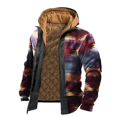 Men's Jacket Casual Hooded Fake Two Piece Plaid Jacket