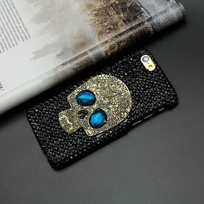 Mobile Phone Protective Shell Black Shell Skull Rhinestone