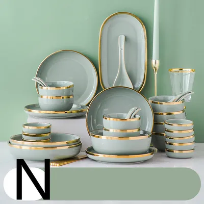Light Luxury Rice Bowl Large Ceramic Plate Tableware Set Household