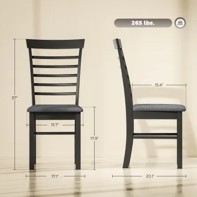 Wooden Dining Chairs Set Of 2, Farmhouse Upholstered Kitchen Chairs With Rubber Wood Frame, Black And Gray