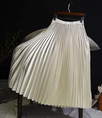 Pure Color Korean Style Pleated Skirt Skirt Mid-length High-waisted Skirt