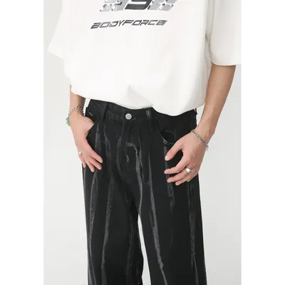 New Personalized Minority Tie-dyed Striped Loose Straight Jeans