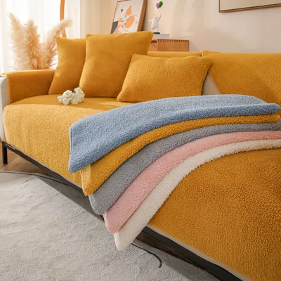 Home Fashion Solid Color Lambswool Sofa Cover