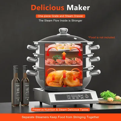 Three Tier Induction Hob Stainless Steel Steamer Steam Pot Cooker Set Glass Lid