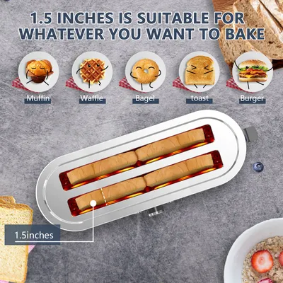 4-Slice Toaster, 7 Settings, Defrost, Reheat, Removable Crumb Tray, Full Body Stainless Steel Housing, Anti-Fingerprint, Anti-Jam, 1350W, Silver, Amazon Resale Prohibited