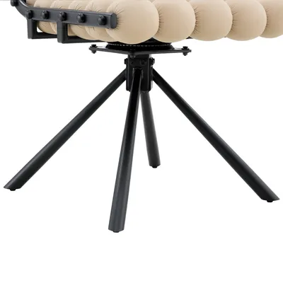 Set Of 2 Beige Puffy Bubble Chair Ball Chain Chair Velvet Dining Chairs With Black Legs, Modern Tufted Accent Chairs For Dining Room & Kitchen