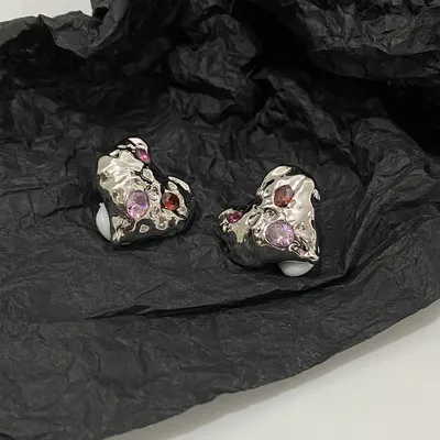 Women's Love Gemstone Ear Clips Temperament Metal Stud Earrings