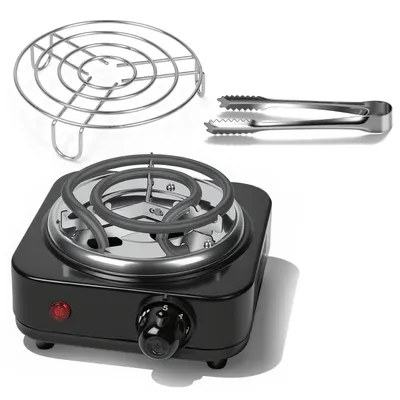 1Pc Electric Charcoal Burner 500W Hookah Charcoal Burner Compact Coal Burner For Hooka Cubes Shisha With Grill And Tongs 5 Temperature Gears Thermostat Control For Spring Summer