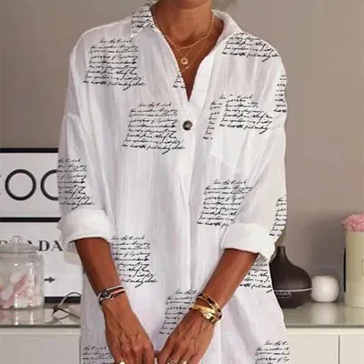 Women's Blouses Bohemian Knee Length Blouses Loose Neck Button Casual V Neck Blouses