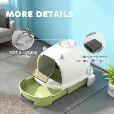 Green Cat Litter Box With Lid, Scoop, Deodorizing Bags