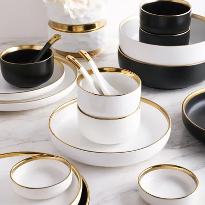 Silver Light Luxury Ceramic Dinnerware With Gold Edge And Silver Edge