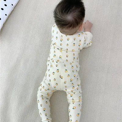 Baby Lemon Print Base Shirt High Waist Trousers Suit