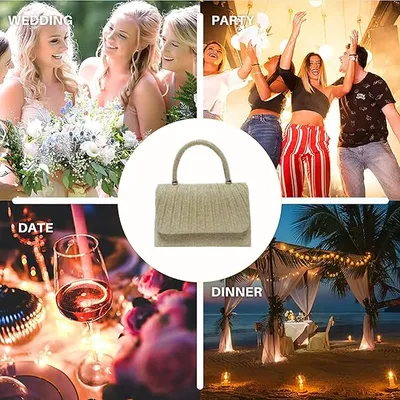 Festival Gold Crinkle Handbag - Party Must-Have Dressy Clutch, Elegant Shoulder Bag For Banquet