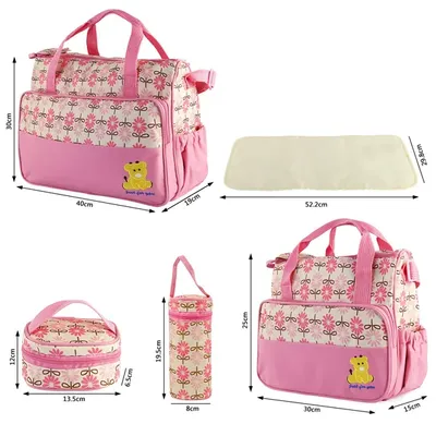 5PCS Baby Nappy Diaper Bags Set Mummy Diaper Shoulder Bags W Nappy Changing Pad Insulated Pockets