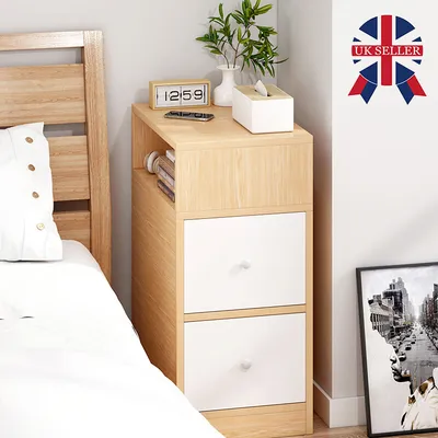 2 Drawers Modern Wood Bedside Cabinet Nightstand Table Bedroom Furniture