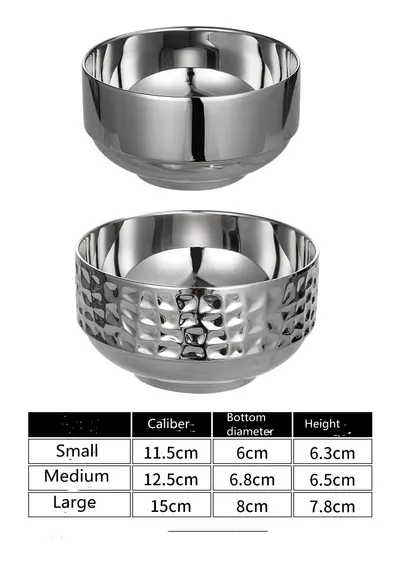 Stainless Steel Double-layer Anti-scald Household Rice Bowl Diamond Pattern
