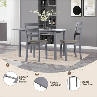 59 Extendable Dining Table, Modern House Dining Room Table For 4-8, Wooden Kitchen Table , Dining Room, Working Office, Home Living Room Furniture For Small Space, Dark Gray